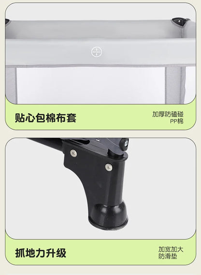 Portable Playpen Bed with Protective Fence, Foldable Safety Crib for Toddler, Multifunctional Baby Bed and Home Activity Center