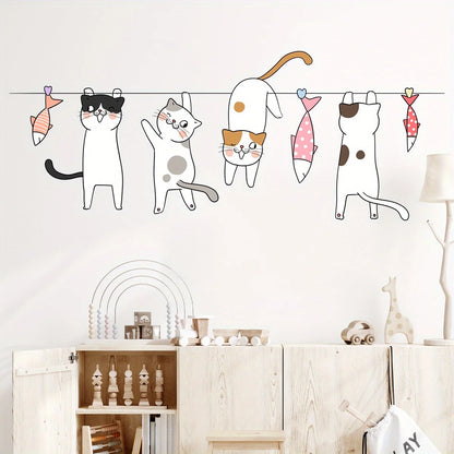 Cute Cat & Fish Wall Stickers – Playful Nursery Charm