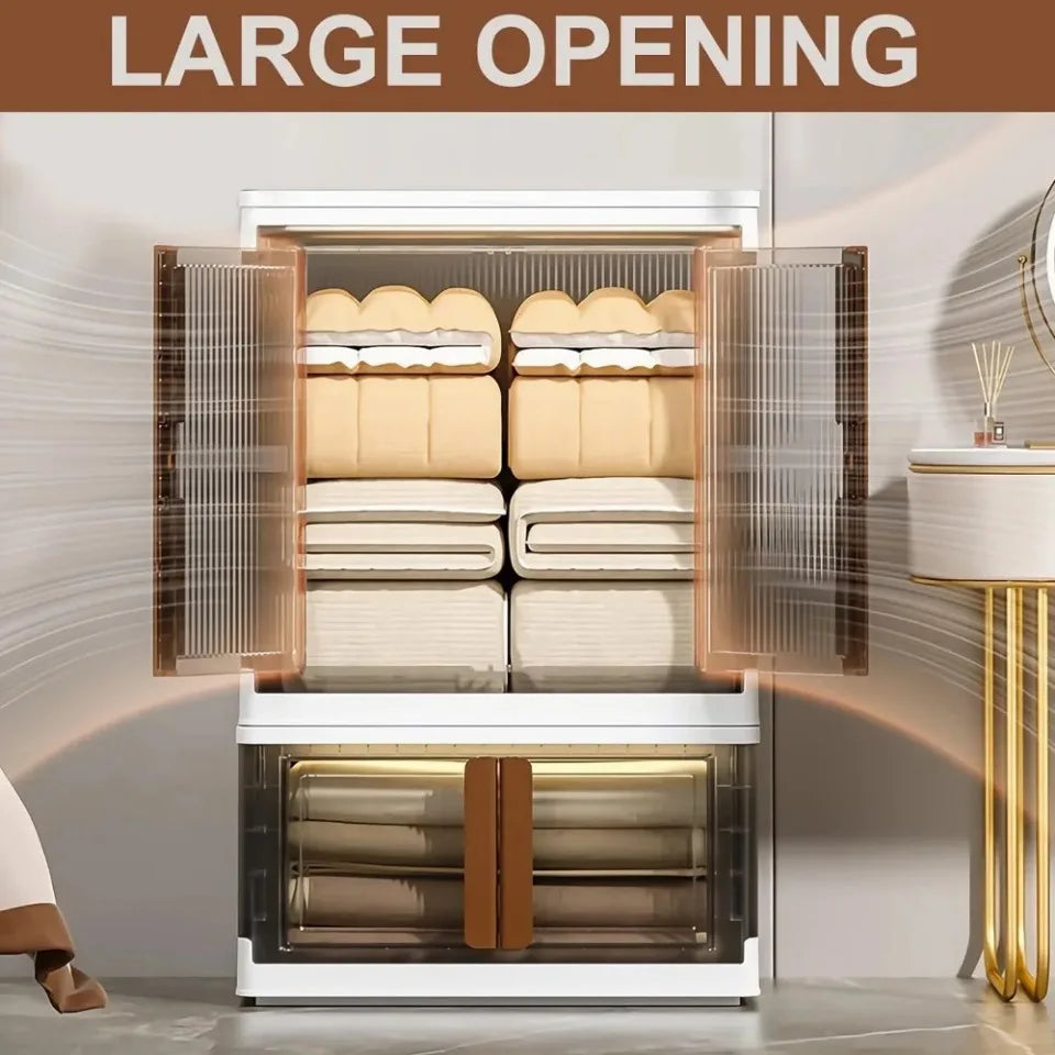 Folding Wardrobe Storage Cabinet Installation Free Movable Transparent Kids Clothing Organization Simple Foldable Closet Cabinet