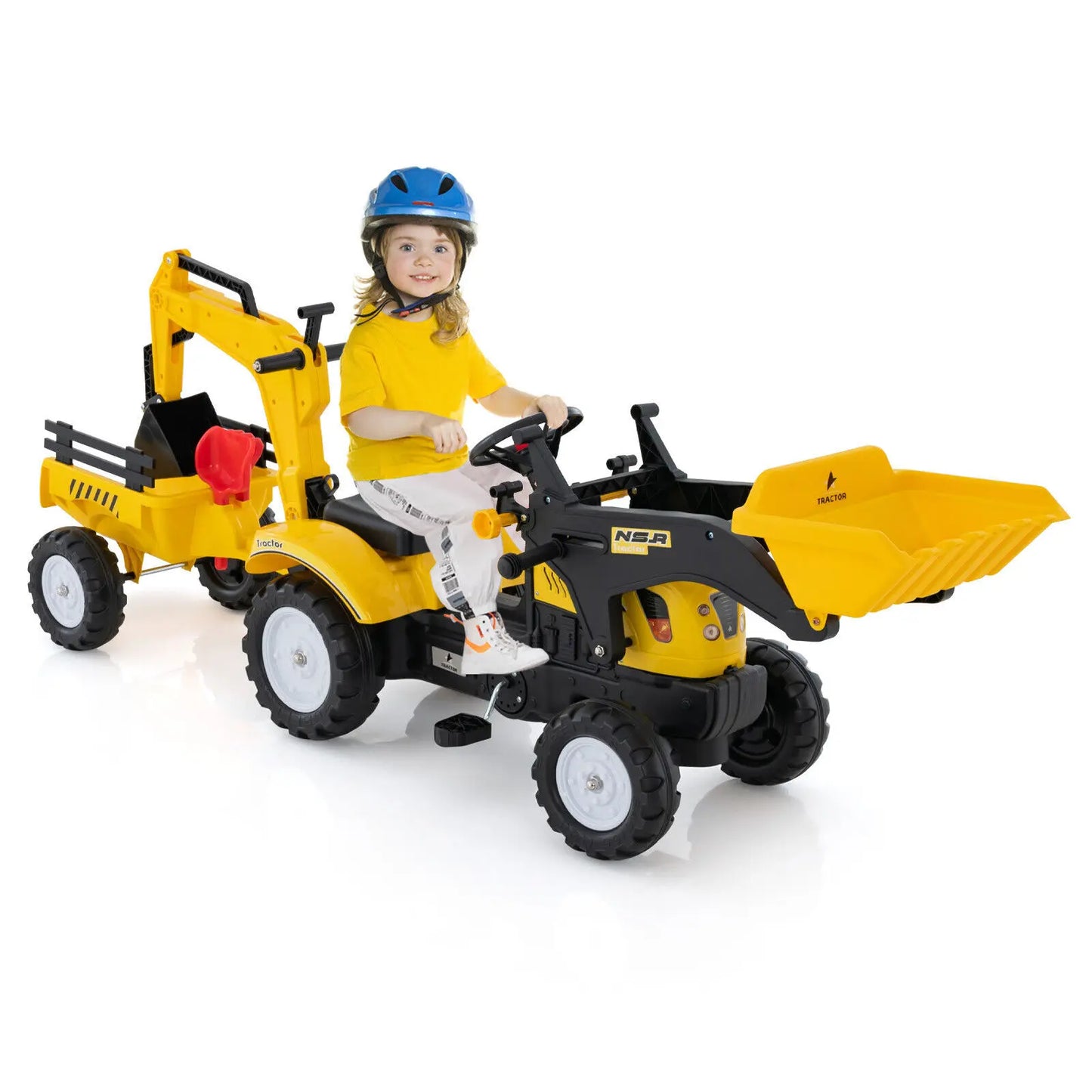 BabyBlush 3-in-1 Kids Ride-On Excavator Tractor with Trailer