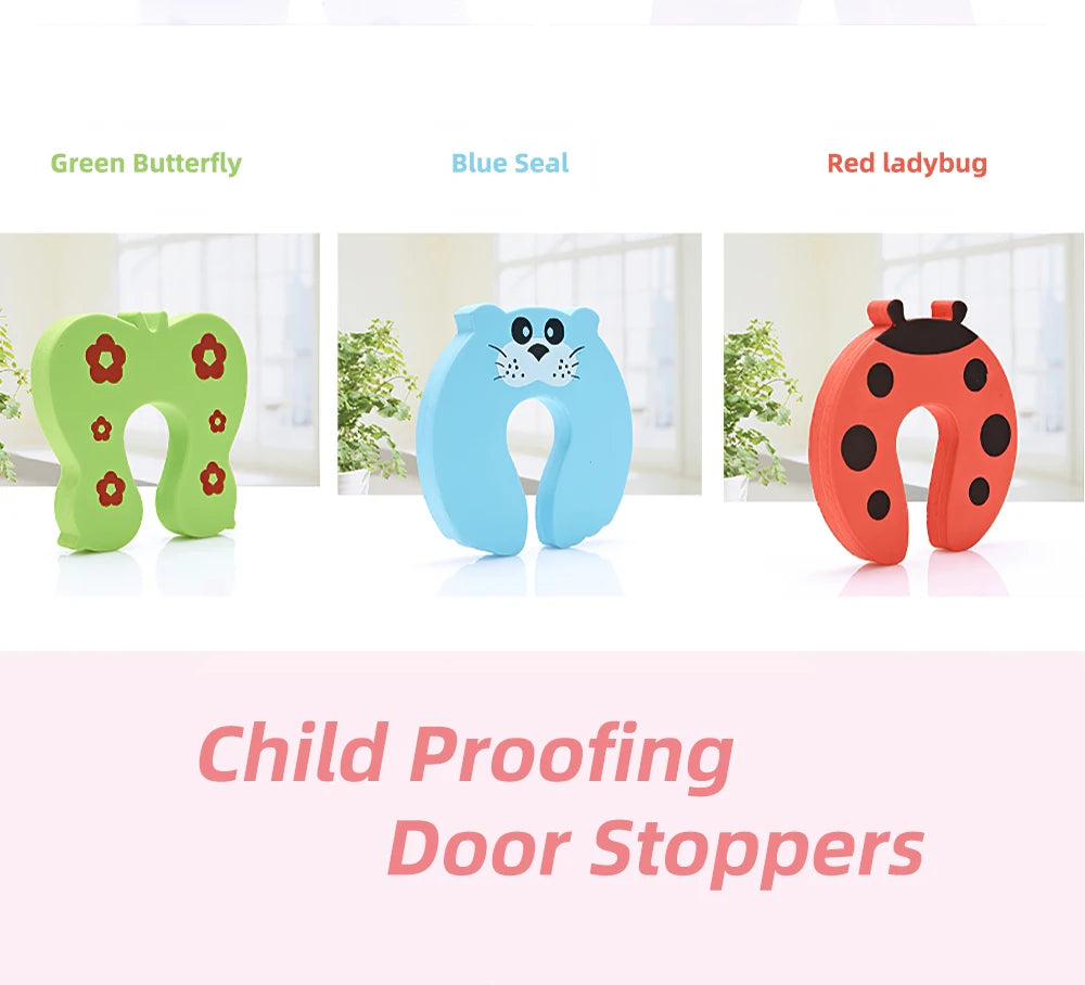 10Pcs  Baby Safety For Newborn Furniture Protection Card Door Stopper Security Cute Animal Care Child Lock Finger Protector