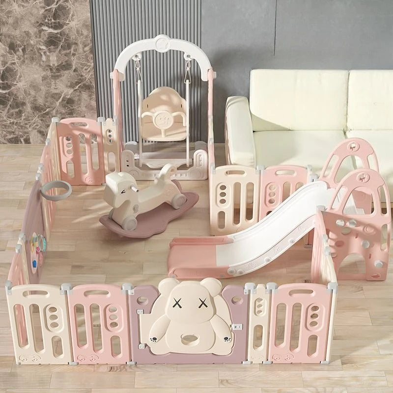 Kids Indoor Safety Playpen Foldable Baby Barrier Slide Swing Fun Activity Center Toddlers Home Use Secure Protective Play Area