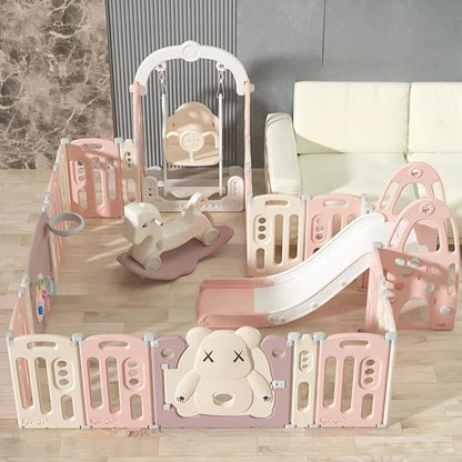 Kids Indoor Safety Playpen Foldable Baby Barrier Slide Swing Fun Activity Center Toddlers Home Use Secure Protective Play Area