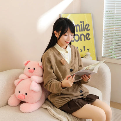 Pink Pig Soft Stuffed Plush Toys Lie Down Cute Pig Dolls Love Tail Cushion Stuffed Plushies Valentine's Day Gifts For Girls