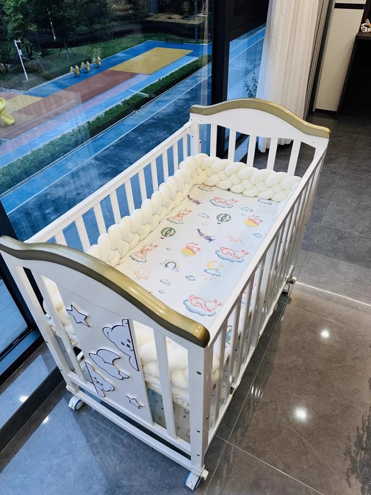 1.2m Convertible Wooden Baby Crib with Diaper Table & Mosquito Net