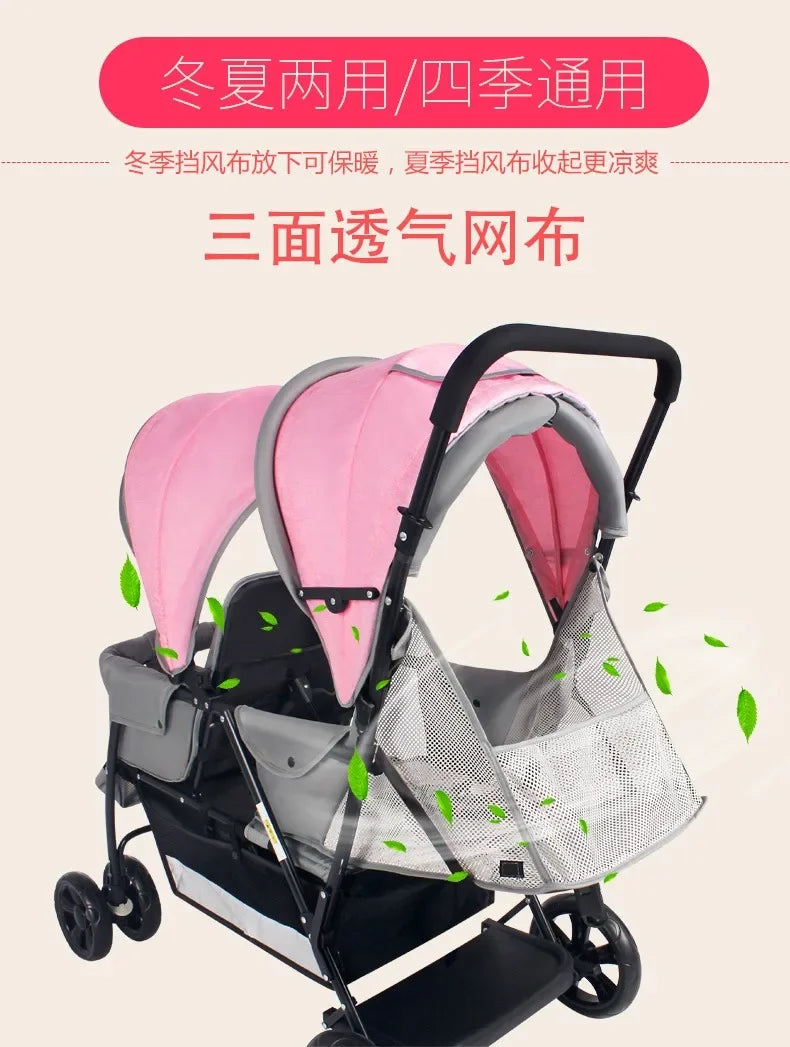 2025The Twin Strollers Sit Back and Forth in The Wheelbarrow, The Size of The Trolley, The Twin Trolley Can Sit and Lie Down.