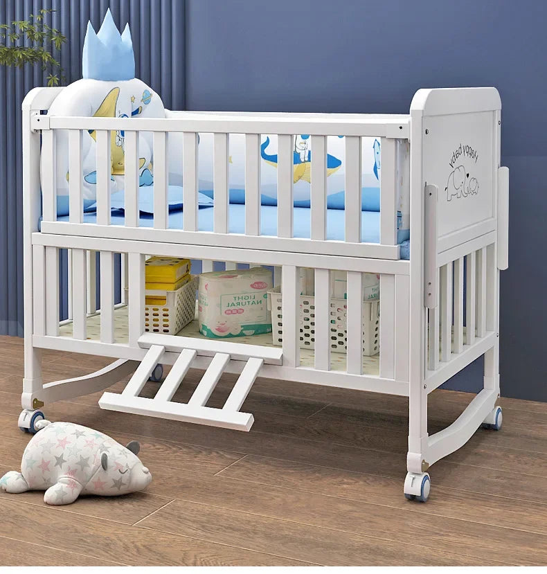 European Style 6-in-1 White Wooden Baby Crib