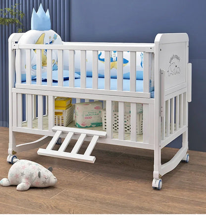 European Style 6-in-1 White Wooden Baby Crib