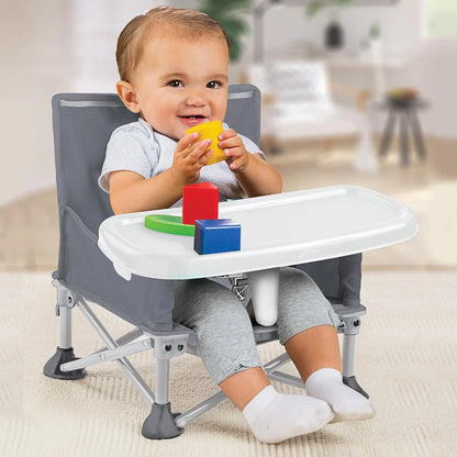 Foldable Baby Highchair with Straps Booster Baby Feeding Chair Portable Baby Seat with Storage Bag for Travelling & Camping