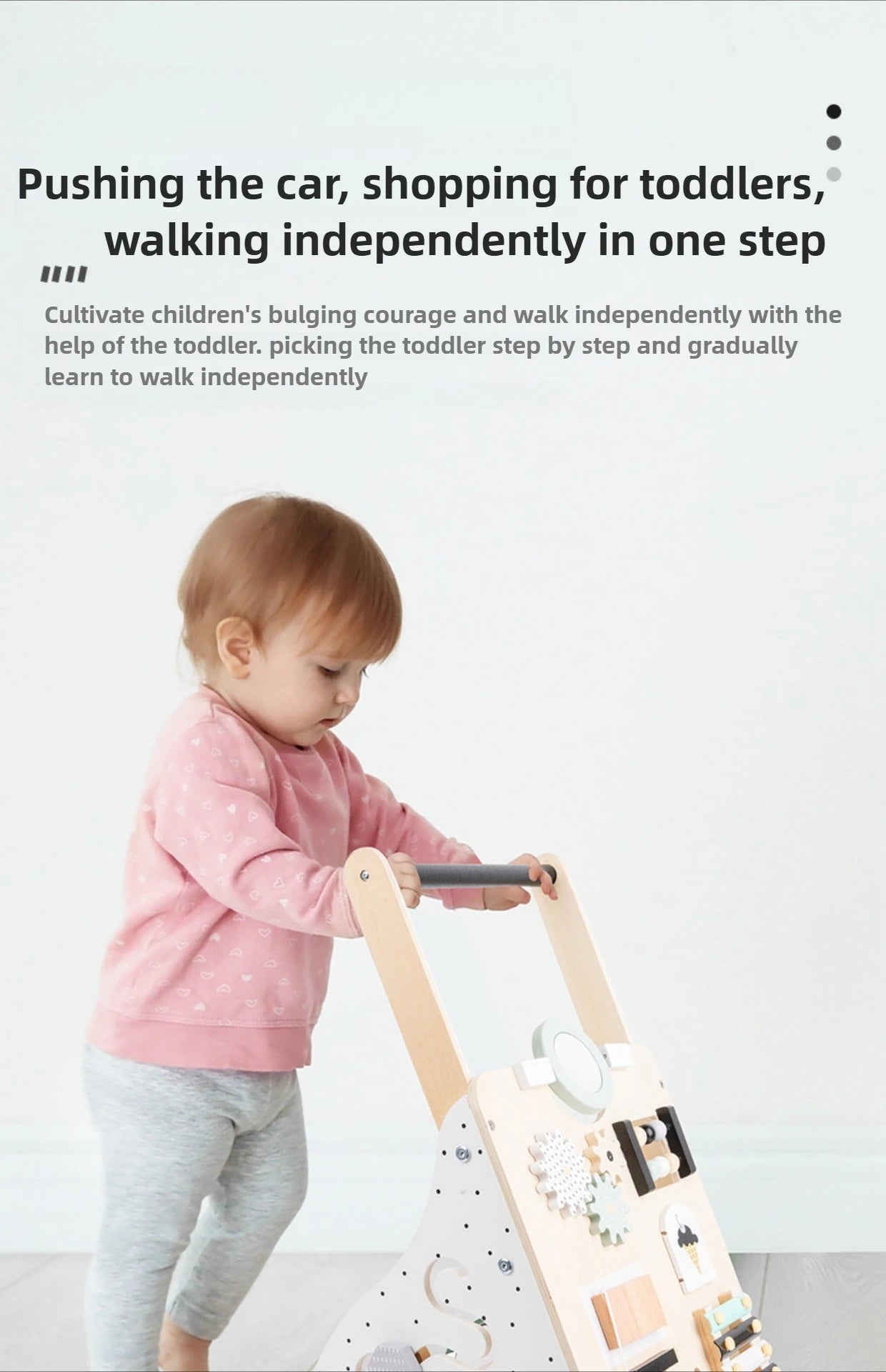 Wooden Baby Walker Cart - Anti Rollover & O-Shaped Leg Design, Adjustable Multifunctional Learning Walking Toy for Toddlers