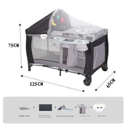 Multifunctional Newborn Baby Crib with Diaper Table & Mosquito Net