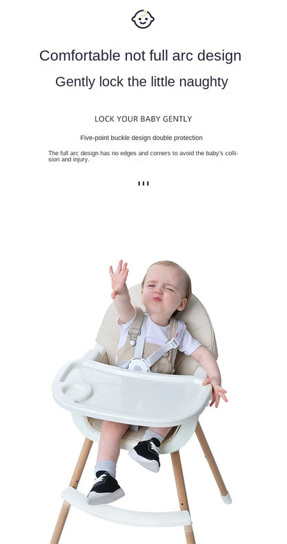 Convertible Baby High Chair, Highchair/Booster/Chair with Removable Tray, Adjustable Metal Legs, 5-Point Harness PU Cushion