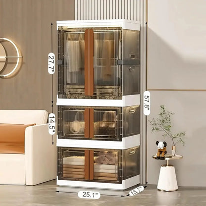 Folding Wardrobe Storage Cabinet Installation Free Movable Transparent Kids Clothing Organization Simple Foldable Closet Cabinet