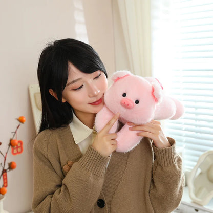 Pink Pig Soft Stuffed Plush Toys Lie Down Cute Pig Dolls Love Tail Cushion Stuffed Plushies Valentine's Day Gifts For Girls