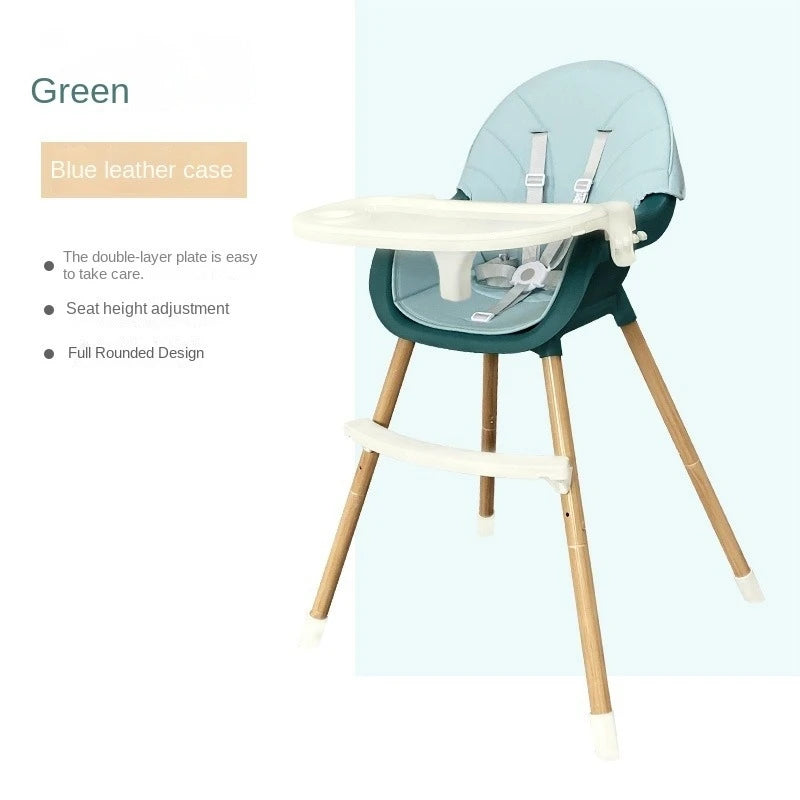 Convertible Baby High Chair, Highchair/Booster/Chair with Removable Tray, Adjustable Metal Legs, 5-Point Harness PU Cushion