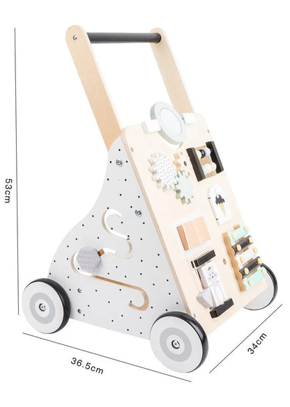 Wooden Baby Walker Cart - Anti Rollover & O-Shaped Leg Design, Adjustable Multifunctional Learning Walking Toy for Toddlers
