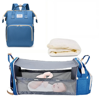All-In-One 3-in-1 Diaper Bag Backpack with Foldable Baby Bed