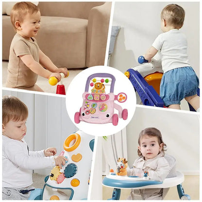 Babies Walker with Wheels Stand Learning Activities Developmental Multi-functional Toddler Trolley Hand Push Walker
