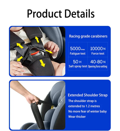 Child Car Safety Seats with ISOFIX for Baby Adjustable 360 Rotating Direction Angle 0-12 Years Suitable Car Seat with Footrest