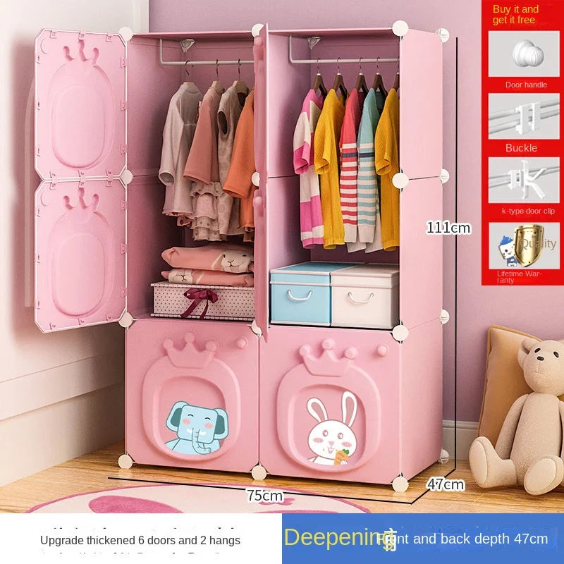 Modern Simplicity Children Bedroom Furniture Folding Wardrobe Cabinets Storage Locker Plastic Collapsible Box Clothes Closet