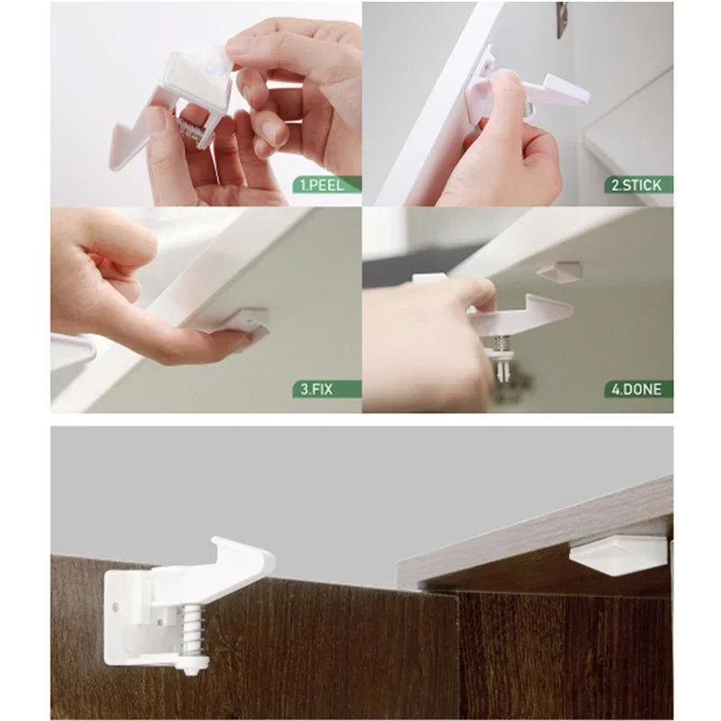 5/10Pcs Baby Cabinet Locks Invisible Closet and drawer Lock Child Security Protector No Drilling Installation White