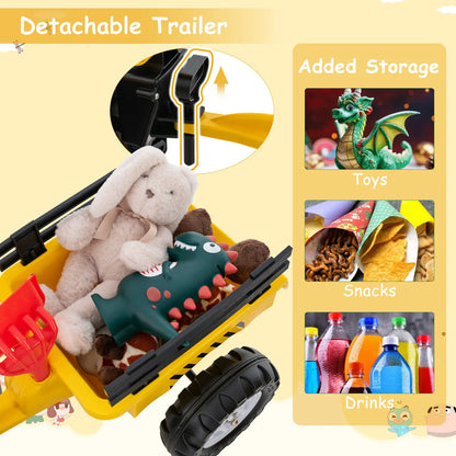 BabyBlush 3-in-1 Kids Ride-On Excavator Tractor with Trailer