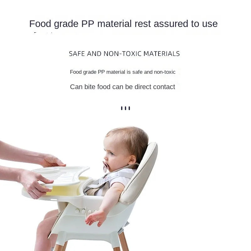 Convertible Baby High Chair, Highchair/Booster/Chair with Removable Tray, Adjustable Metal Legs, 5-Point Harness PU Cushion