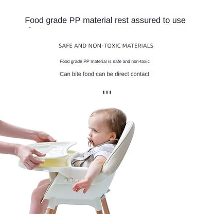 Convertible Baby High Chair, Highchair/Booster/Chair with Removable Tray, Adjustable Metal Legs, 5-Point Harness PU Cushion