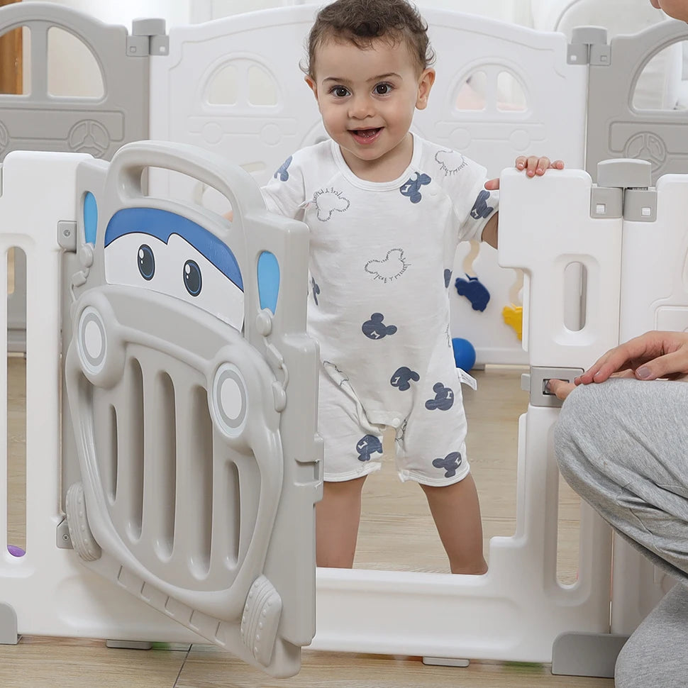 BabyBlush Foldable Baby Playpen with Basketball Hoop & 50 Pit Balls (14 Panel)