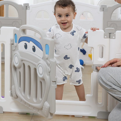 BabyBlush Foldable Baby Playpen with Basketball Hoop & 50 Pit Balls (14 Panel)