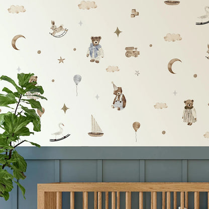 Boho Dream Teddy Wall Stickers – Neutral Nursery Decor
