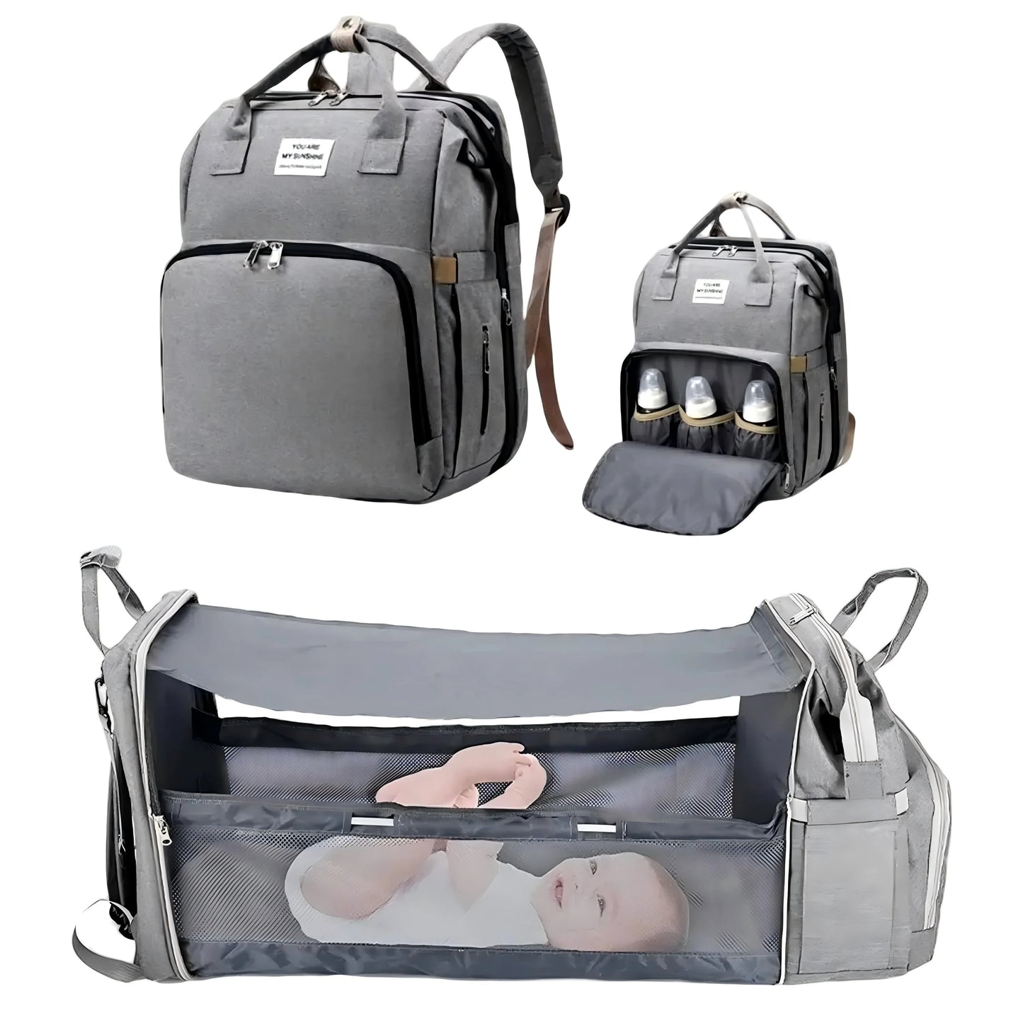 All-In-One 3-in-1 Diaper Bag Backpack with Foldable Baby Bed