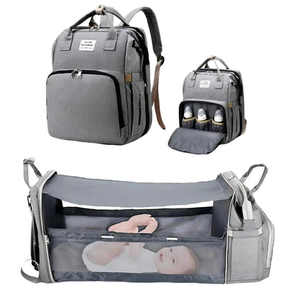 All-In-One 3-in-1 Diaper Bag Backpack with Foldable Baby Bed