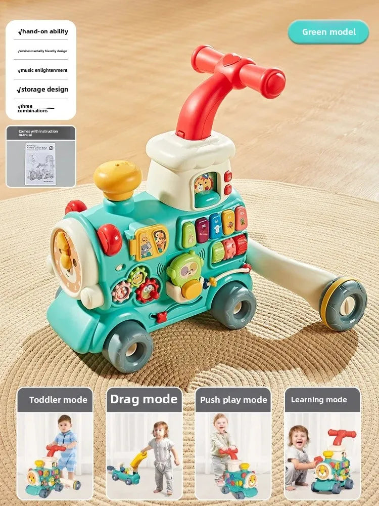 Three-in-One Early Education Baby Walker Stroller Steerable Anti-Tip Multifunctional Toddler Toy Car for Babies Learning to Walk