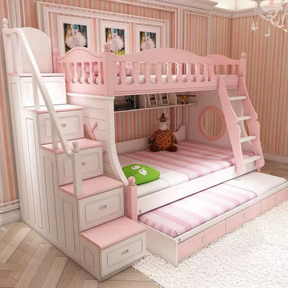 Solid Wood Full Over Twin & Twin Bunk Bed with Built-In Storage Drawers