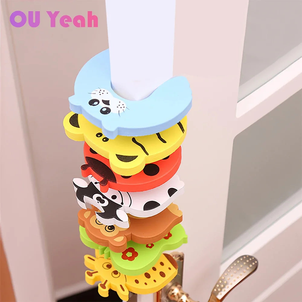 10Pcs  Baby Safety For Newborn Furniture Protection Card Door Stopper Security Cute Animal Care Child Lock Finger Protector