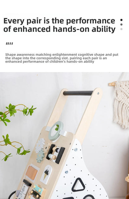 Wooden Baby Walker Cart - Anti Rollover & O-Shaped Leg Design, Adjustable Multifunctional Learning Walking Toy for Toddlers