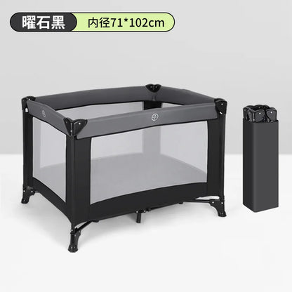 Portable Playpen Bed with Protective Fence, Foldable Safety Crib for Toddler, Multifunctional Baby Bed and Home Activity Center