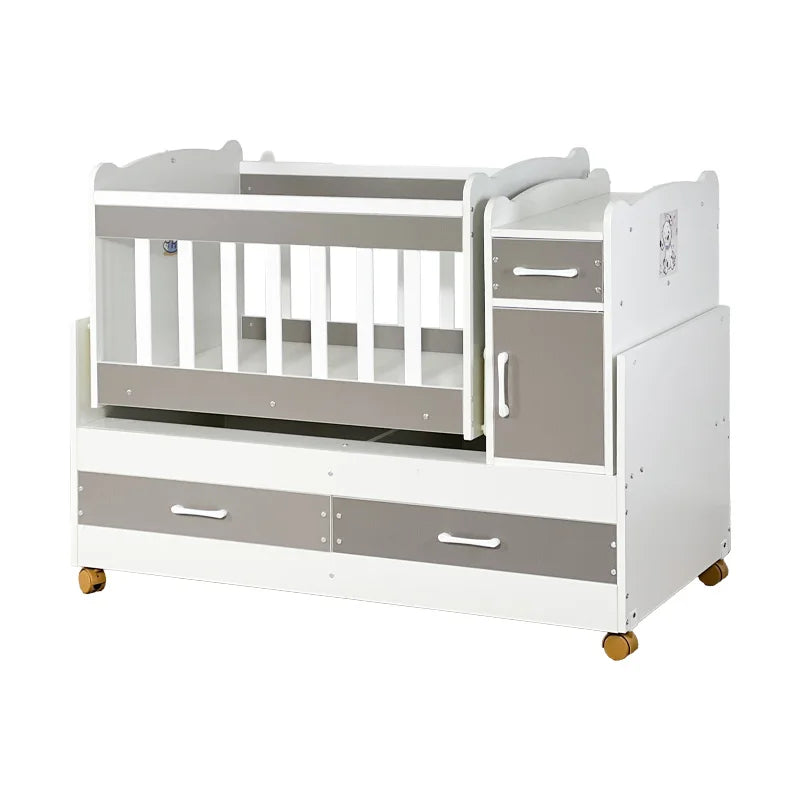 Modern Solid Pine Convertible Baby Crib with Storage Drawers
