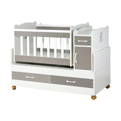 Modern Solid Pine Convertible Baby Crib with Storage Drawers