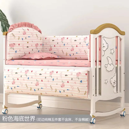 1.2m Convertible Wooden Baby Crib with Diaper Table & Mosquito Net
