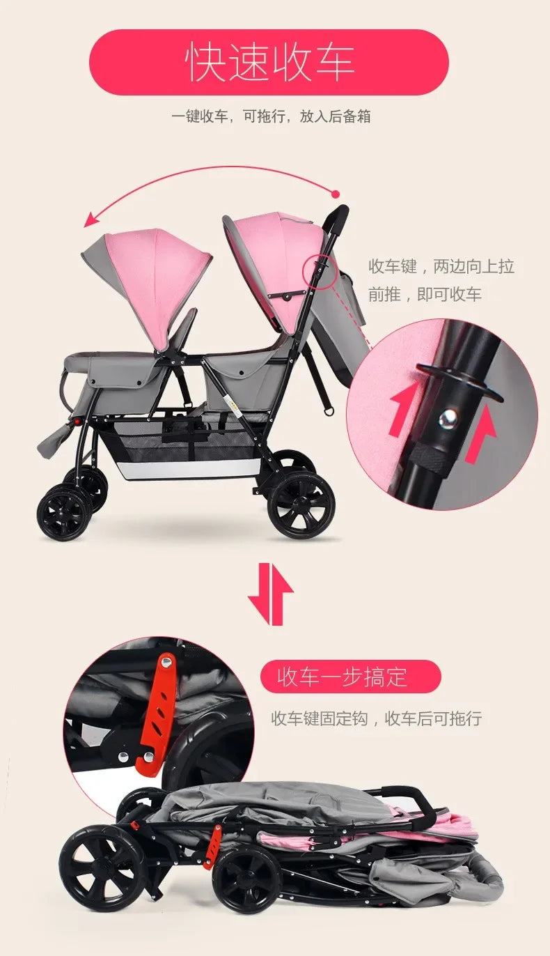 2025The Twin Strollers Sit Back and Forth in The Wheelbarrow, The Size of The Trolley, The Twin Trolley Can Sit and Lie Down.