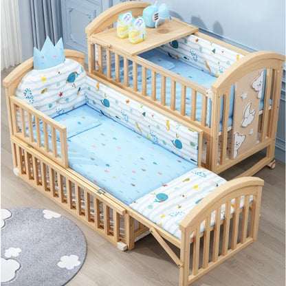 Timeless Solid Wood Baby Crib & Convertible Splicing Bed