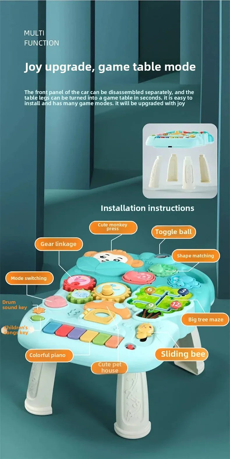 Three-in-One Early Education Baby Walker Stroller Steerable Anti-Tip Multifunctional Toddler Toy Car for Babies Learning to Walk