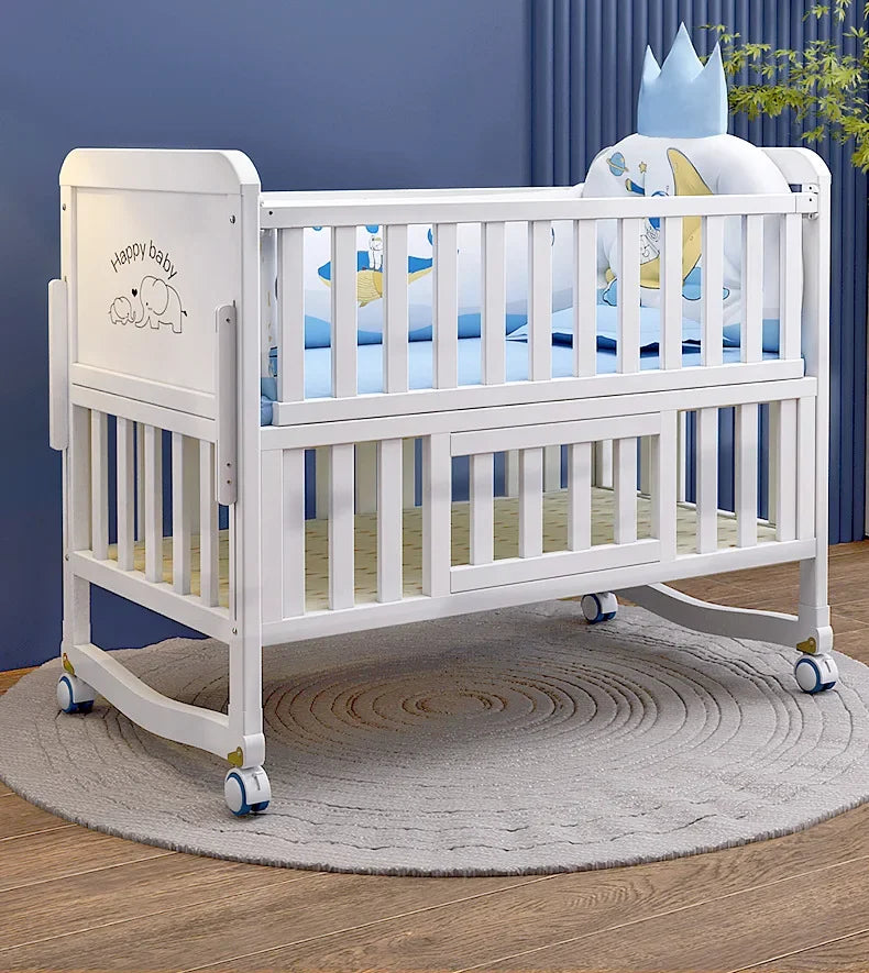 European Style 6-in-1 White Wooden Baby Crib