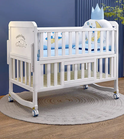 European Style 6-in-1 White Wooden Baby Crib