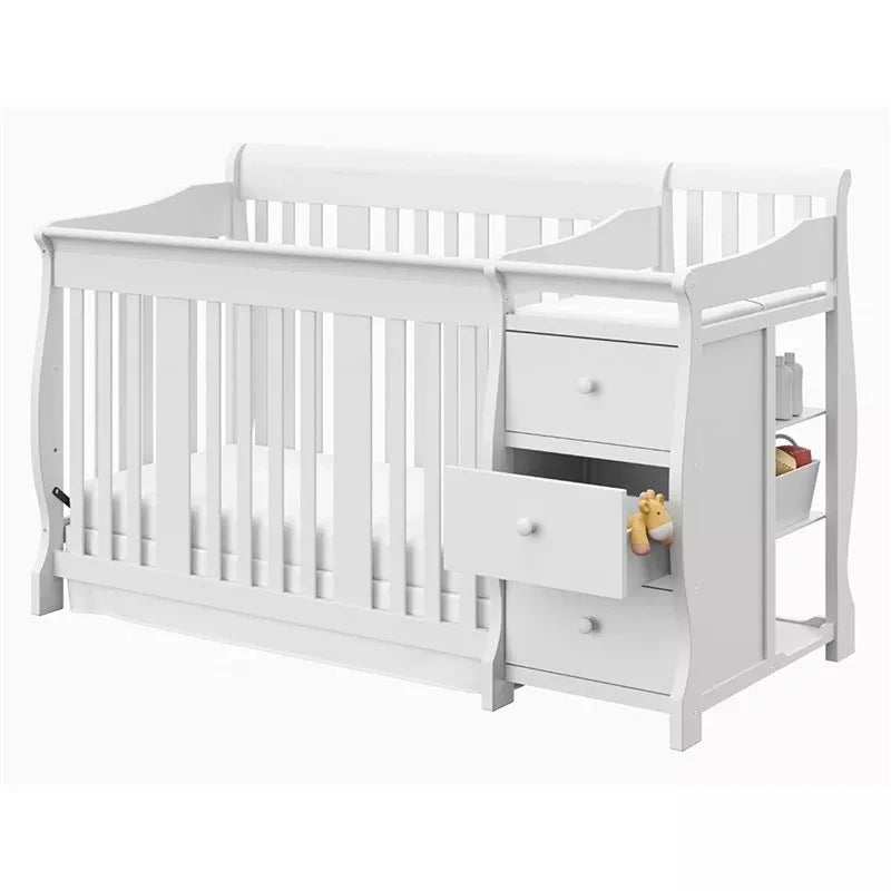 Luxury European Pine Wood Baby Crib with Changing Table & Storage Drawers