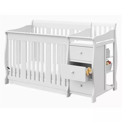 Luxury European Pine Wood Baby Crib with Changing Table & Storage Drawers