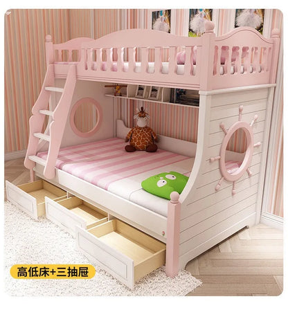 Solid Wood Full Over Twin & Twin Bunk Bed with Built-In Storage Drawers