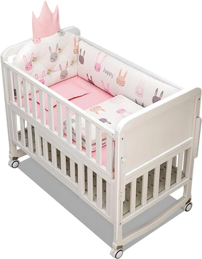 European Style 6-in-1 White Wooden Baby Crib